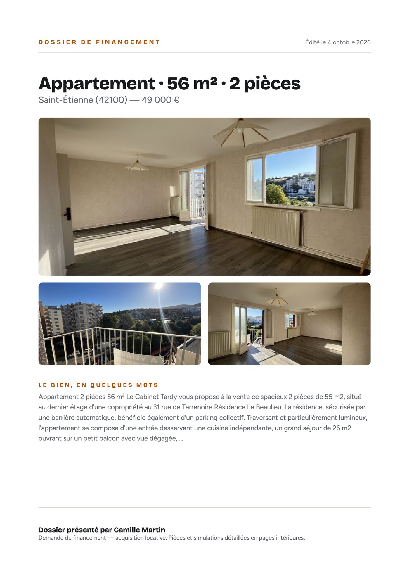 Page 1 — couverture : photos et description du bien